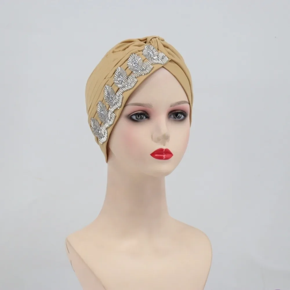 Solid Color Side Leaf Rhinestones Headscarf Versatile Elegant Cross Knot Headwrap Soft Breathable Headwrap Hat Prayer Activity