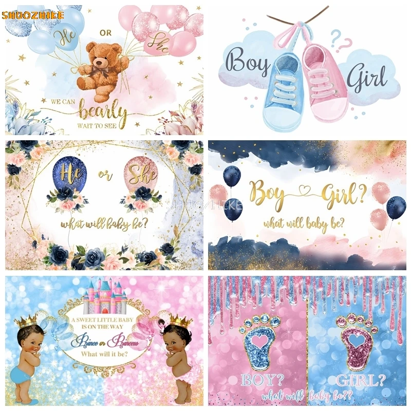 

Boy Or Girl Gender Reveal Party Photography Backdrops He Or She Baby Shower Decor Background Photocall For Photo Studio Props