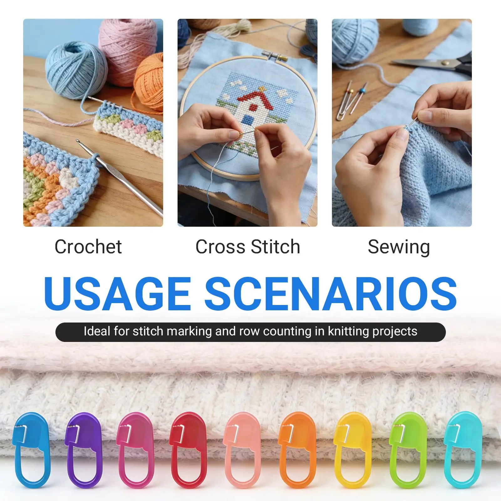 50/100Pcs Mix Color Plastic Resin Stitch Markers Reusable Knitting Markers with Sturdy Metal Storage Box for Knitting Lovers view 3