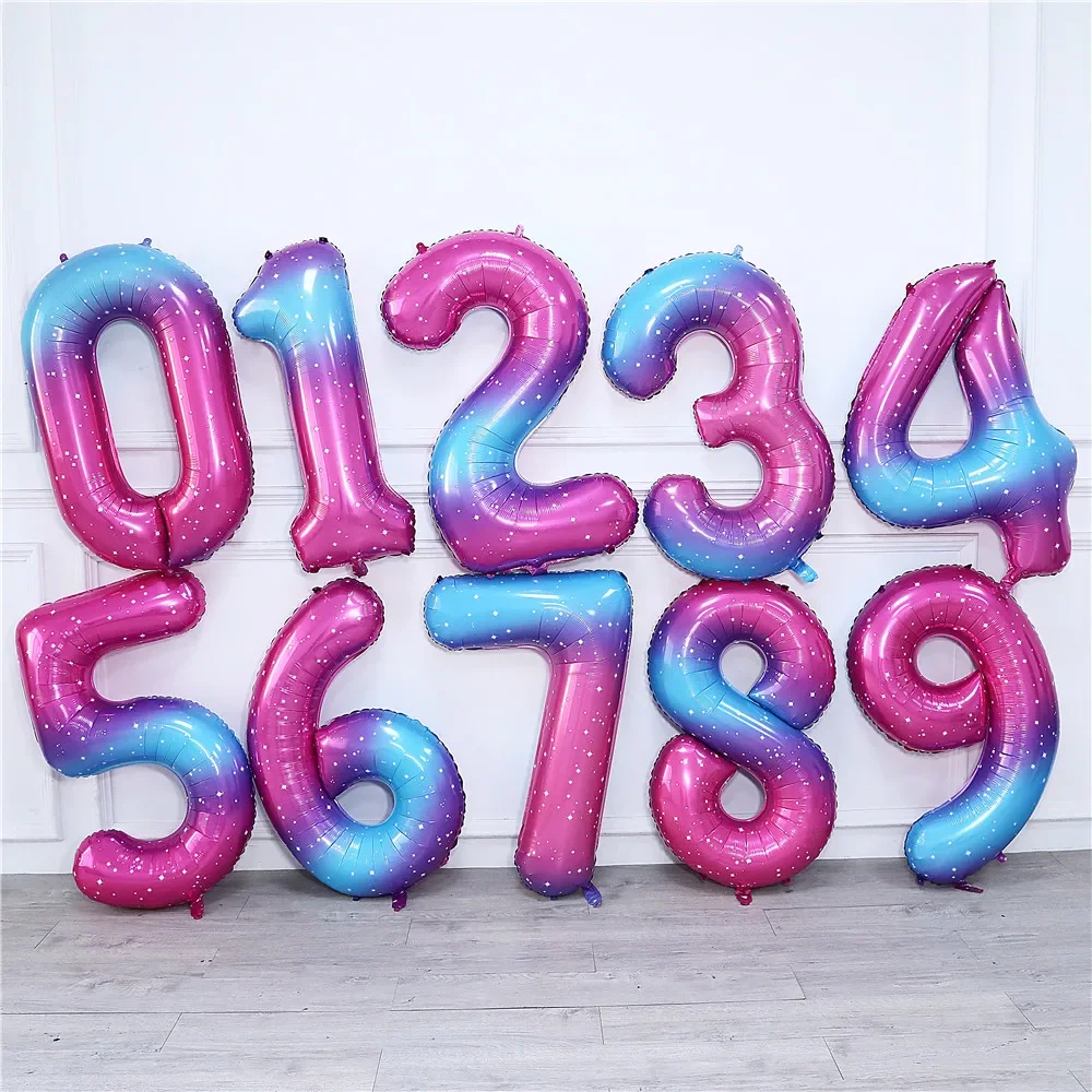 

40inch 0 1 2 3 4 5 6 7 8 9 Pink Blue Dot Star Number Foil Balloons Birthday Party Decor Children's Toy Baby Shower Helium Gl