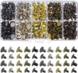 150 Sets Round Flat Head  Screws Buttons Metal Studs Rivets Screwback  Rivet Studs for Leather Crafting 8MM (Mixed in Box)