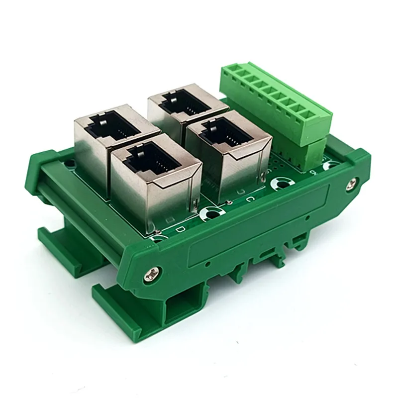 RJ45  Module,RJ45 8P8C DIN Rail Mount Jack 4-Way Buss Breakout Board, Terminal Block, Plug in Connector
