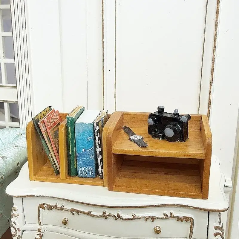 Mini support à journaux en bois pour maison de poupée, appareil photo, montre, support de rangement, maison d'étude, meubles de décoration, jouet, 1/12