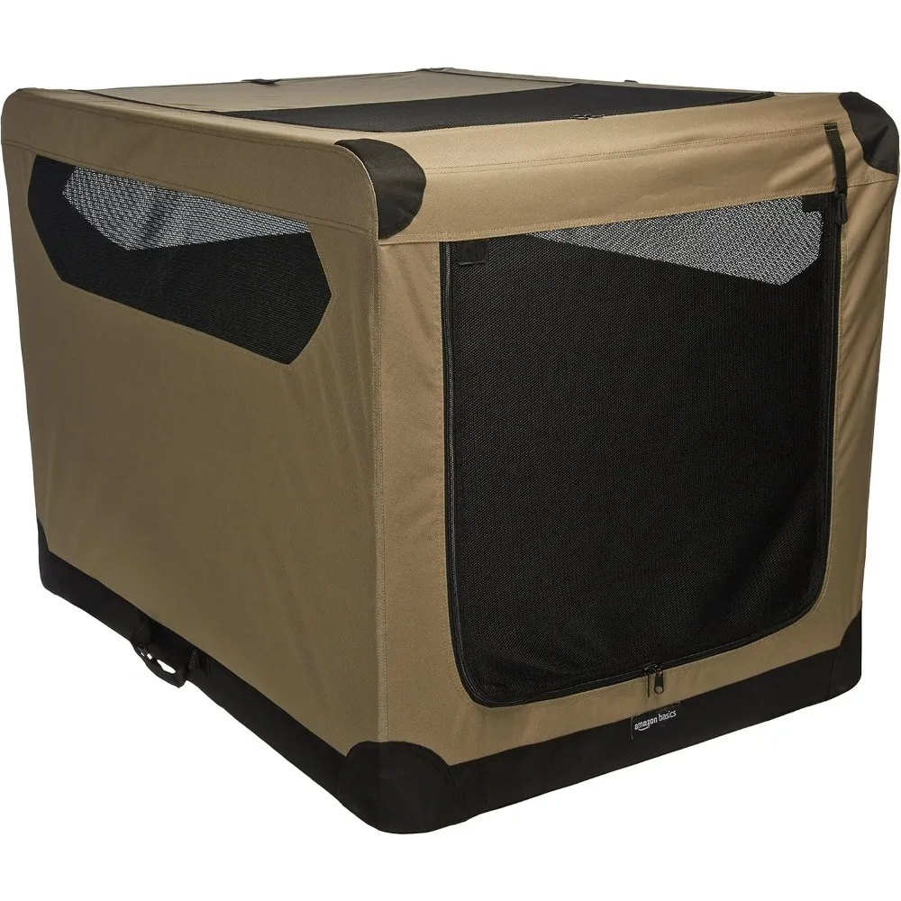 

Dog Crate, Travel Dog Kennel Double Door Collapsible, Lightweight Soft-Sided Folding, Portable Dog Cage, XL 42" x 31" x 31", Ta
