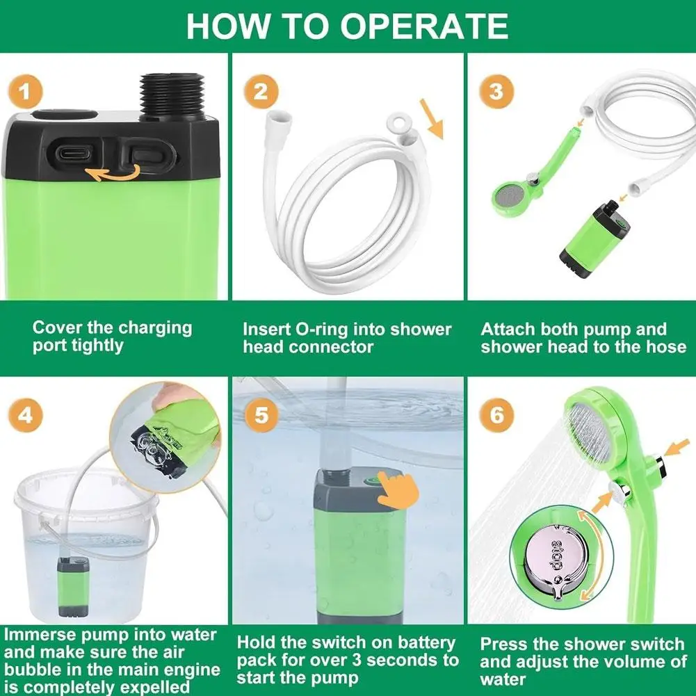 Outdoor Camp Shower Kit USB Rechargeable Electric Shower Portable Lightweight Design For Camping Travel Car Washing Use