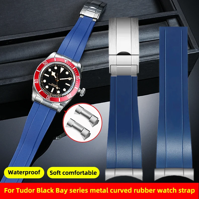 

Металлический ремешок для часов с изогнутым концом 20 мм 21 мм 22 мм для Tudor Black Bay 1958 M79230 M79363n M79030n, резиновый силиконовый ремешок для часов, браслет