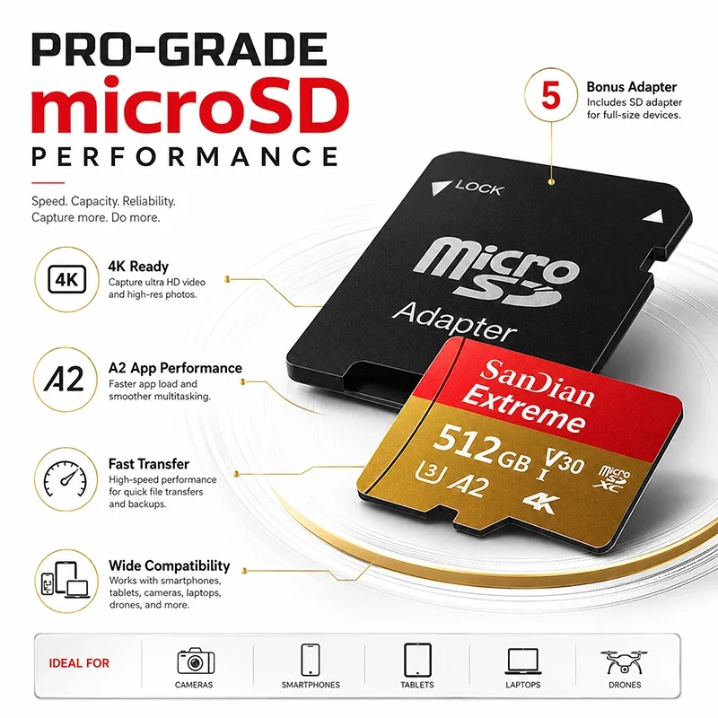 2026 High Speed 1TB Micro TF/SD Card Memory Card 128GB   Mini Memory Card Class10 For Camera/Phone