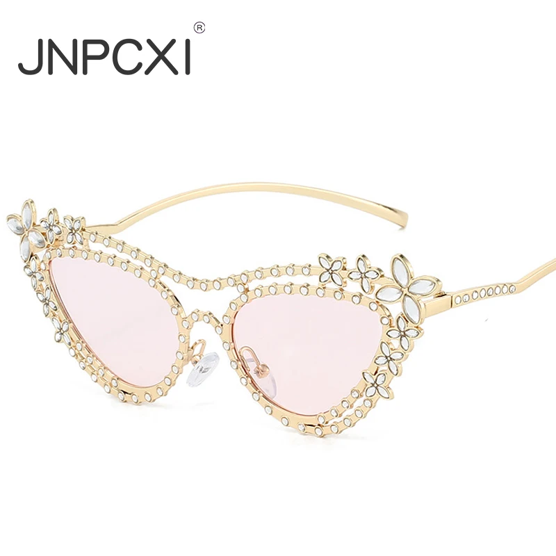 JNPCXI Ins الساخن القط العين النساء النظارات الشمسية الماس الجوف زهرة تصميم تصميم جودة سيدة نظارات الشمس