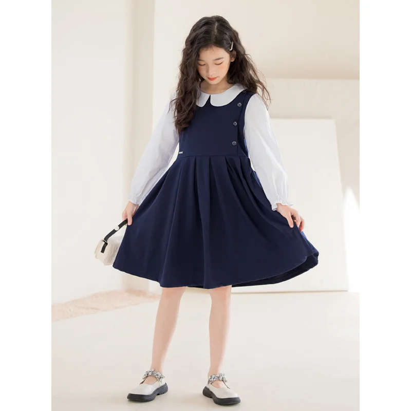 

Girls' Autumn Dress2025Spring and Autumn Girl Fake Two-Piece Long Sleeve Princess Dress for Older Children College Style Trendy