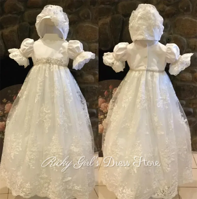 robe-de-demoiselle-d'honneur-vintage-ivoire-pour-bebe-manches-courtes-bouffantes-dentelle-perlee-tulle-longueur-au-sol-pour-bapteme-personnalisable