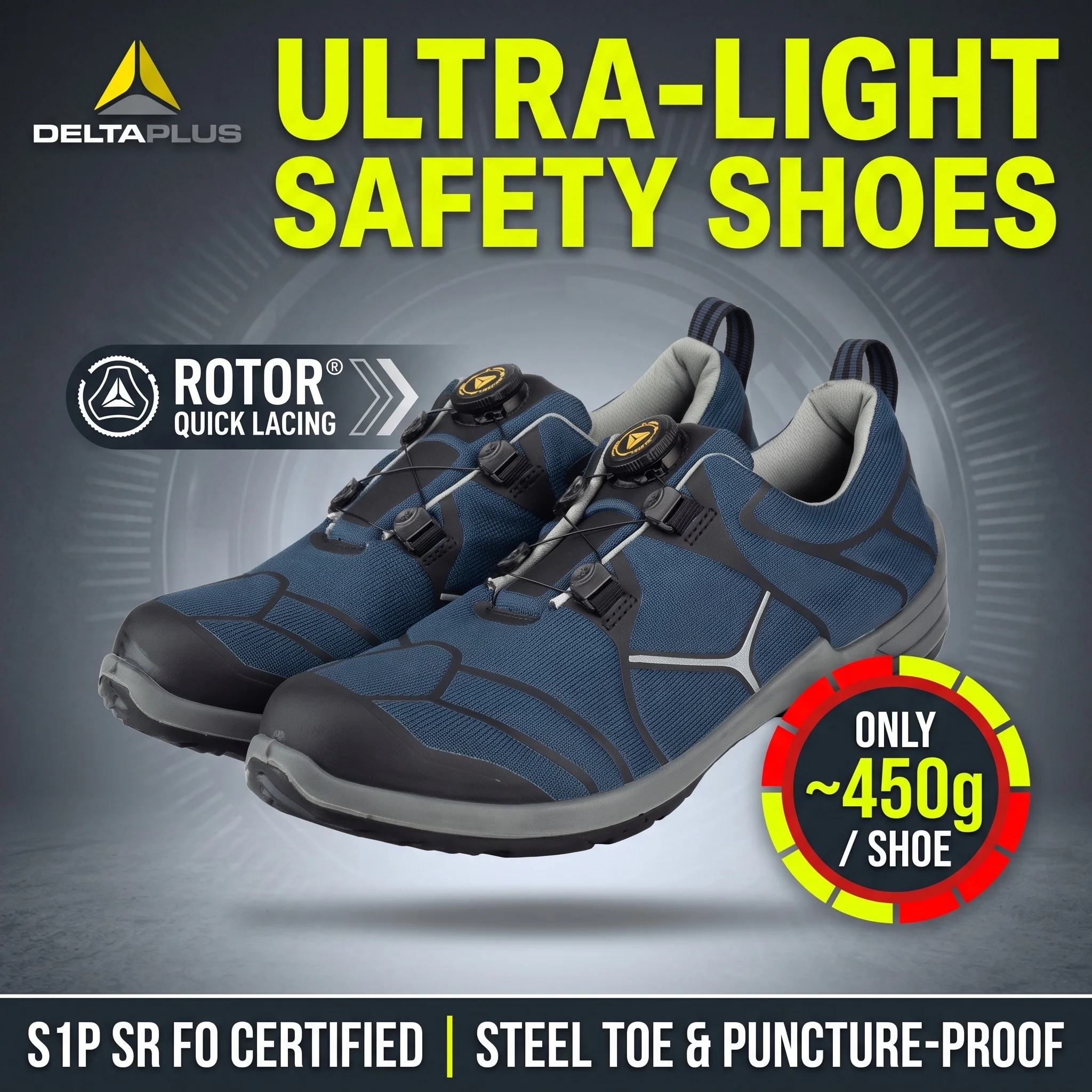 Delta Plus Rotary Button Steel Toe Shoes Man Lightweight Breathable Sneakers Non Slip Work Composite Safety Shoe Boots