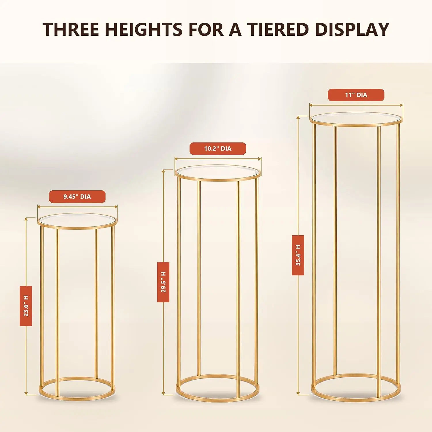 Gold Metal Cylinder Pedestal Stands, 3 PCS Heavy Duty Round Display Cake Stand Tables for Party, Wedding, Birthday, Baby Shower, Dessert Table and Backdrop Decorations