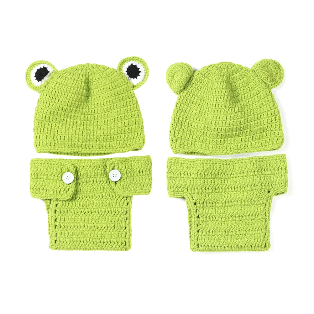 2 pezzi cappello di filato di lana per bambini puntelli per foto neonato costume fotografico lavorato a mano regalo costume verde neonato neonato
