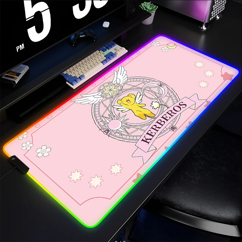 Mouse Pad RGB PC Speed For E-sports Players Laptop Computer Card Captor Sakura Keyboard Pad LED Desktop Mat Anime Girl Mousepad