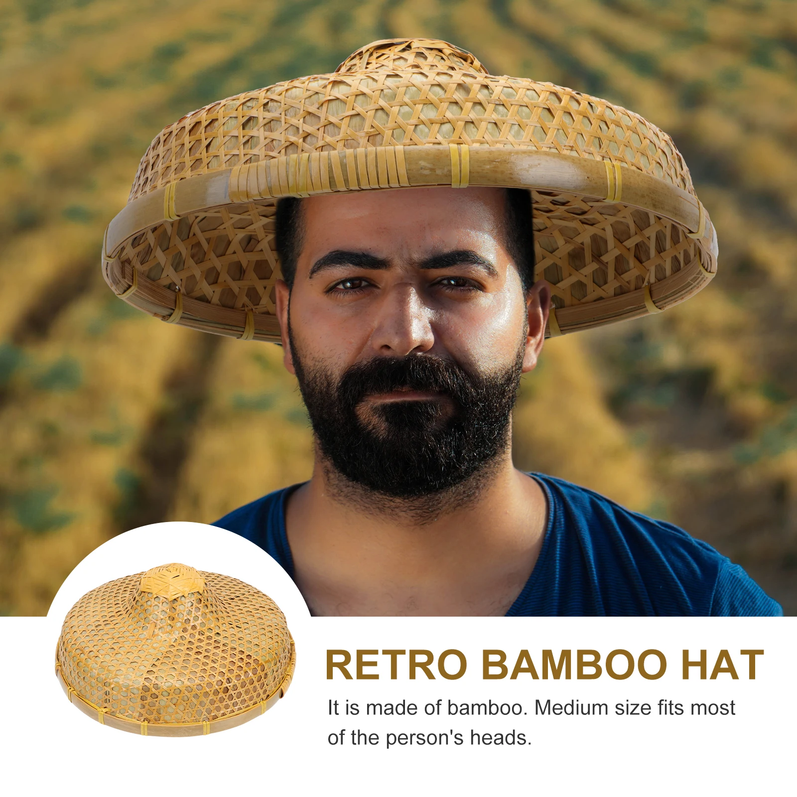 

1pc Weaving Fisherman Bamboo Retro -proof Hat Wide Brimmed Hat Men Vietnamese Styled Straw Rattan Khaki Lightweight