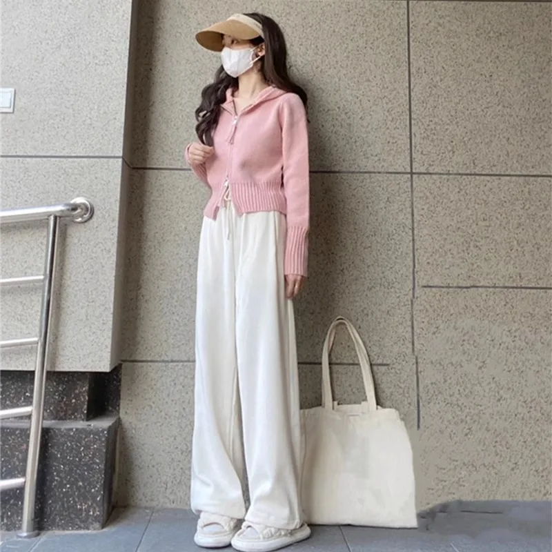 المرأة الوردي مقنعين سترة متماسكة الحلو العمر الحد مزدوجة سستة قصيرة نمط الكورية عادية الخريف الشتاء معطف شتاء القمم #5