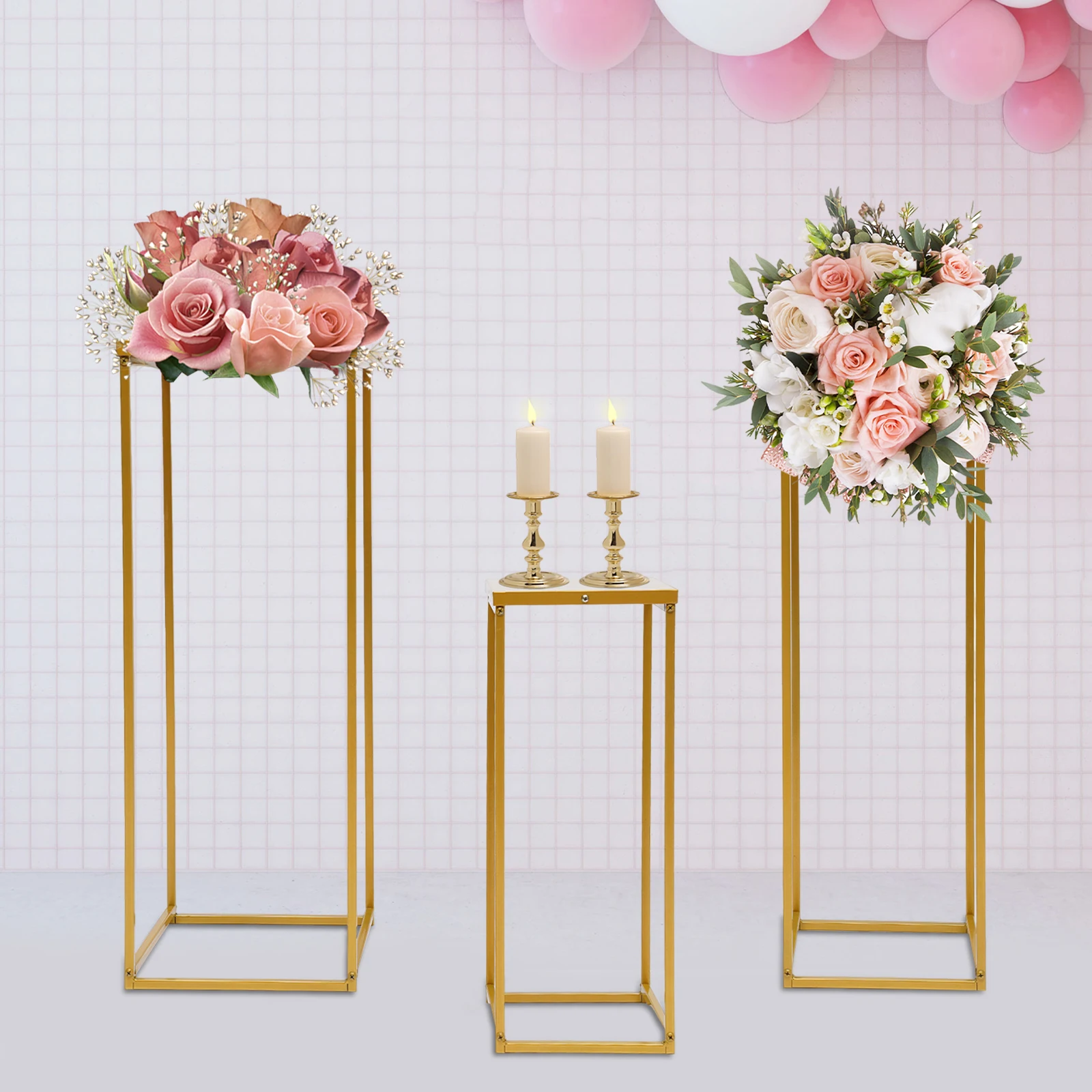 Gold Set of 3 Metal Stand Wedding Decoration Gold Road Lead Flower  Wedding Supply Plant High Square Rack Flower Holder