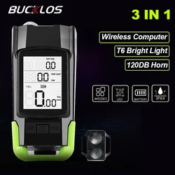 3 in 1 Bike Light Lamp Cycling Bicycle Computer 120DB Bike Horn Bells Multifunctional Front Flashlight MTB Road Bike Speedometer