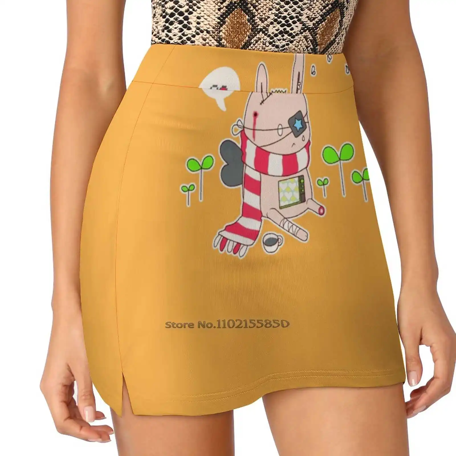 Bunny Boy New Women Skirts Double-Layer Printed Short Dress Mini Sport Skirt Cute Bunny Rabbit Red Green Orange Crown Pixel Tv