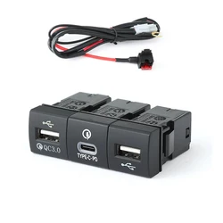 1PC Quick Car Phone Charger Socket Dual USB PD Type C Charging Outlet Fuse Box Power Adapter For Toyota Prado 18-19 Corolla