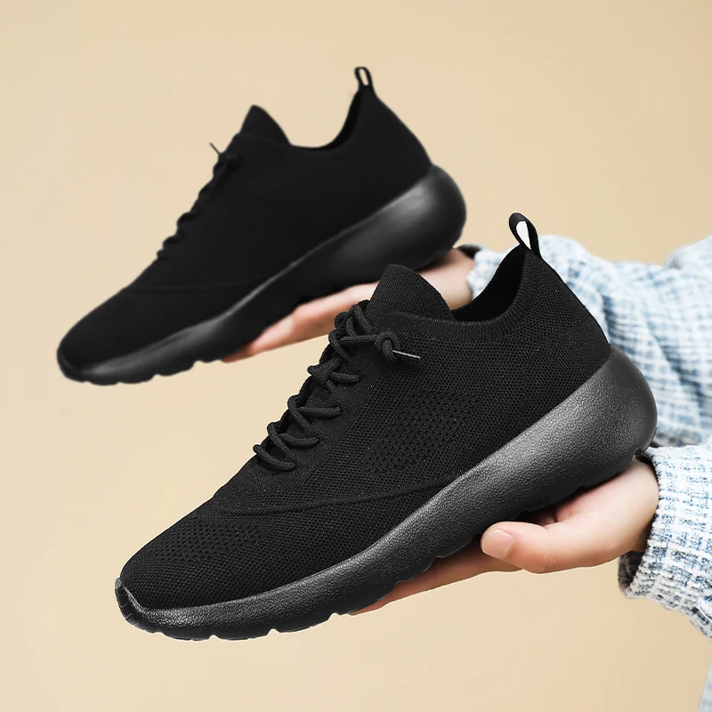 Fashionable Men Knitted Sports Shoes Comfortable Breathable Mesh Shoe Women Shoes Lace-up Fitness Shoe Walking Sneakers Unisex