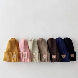 Gorro de punto con bordado de cabeza de oso para niños, gorro de punto con bordado de cabeza de oso, Color caramelo, para primavera y otoño de Corea, 2023