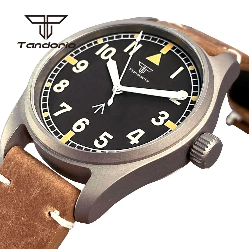 

Tandorio 39mm Titanium 20Bar NH35A PT5000 Dive Automatic Pilot Watch for Men Sapphire Crystal Screw Crown Leather Strap Luminous