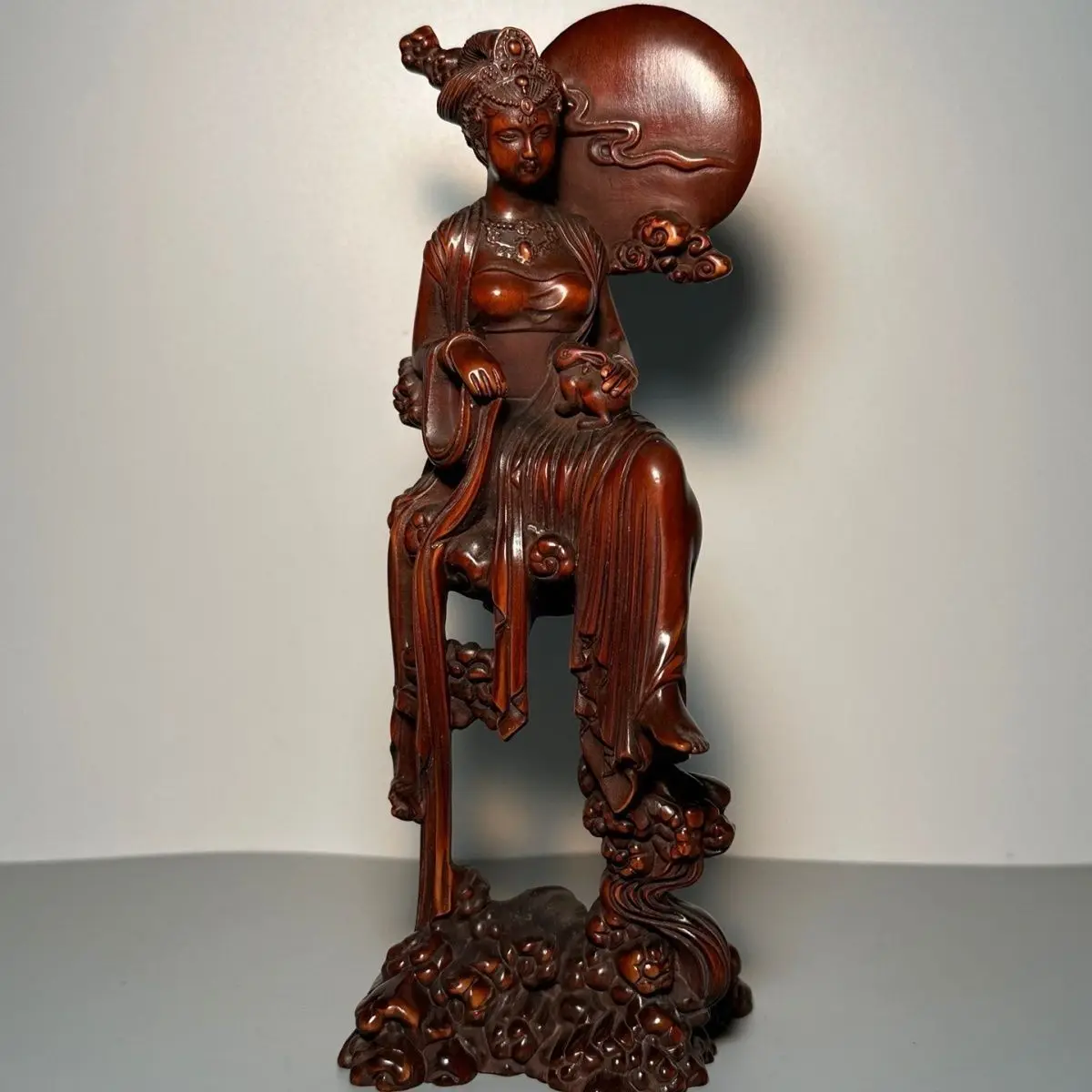 Hand Carved Wood fairy Chang'e flying to the moon Statue Figurine Desktop Ornaments Home Decoration