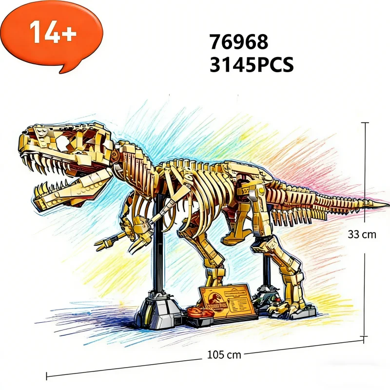 76968 parque t-rex fósseis presente de aniversário de natal modelo 3145 peças montagem tijolo brinquedo educativo infantil