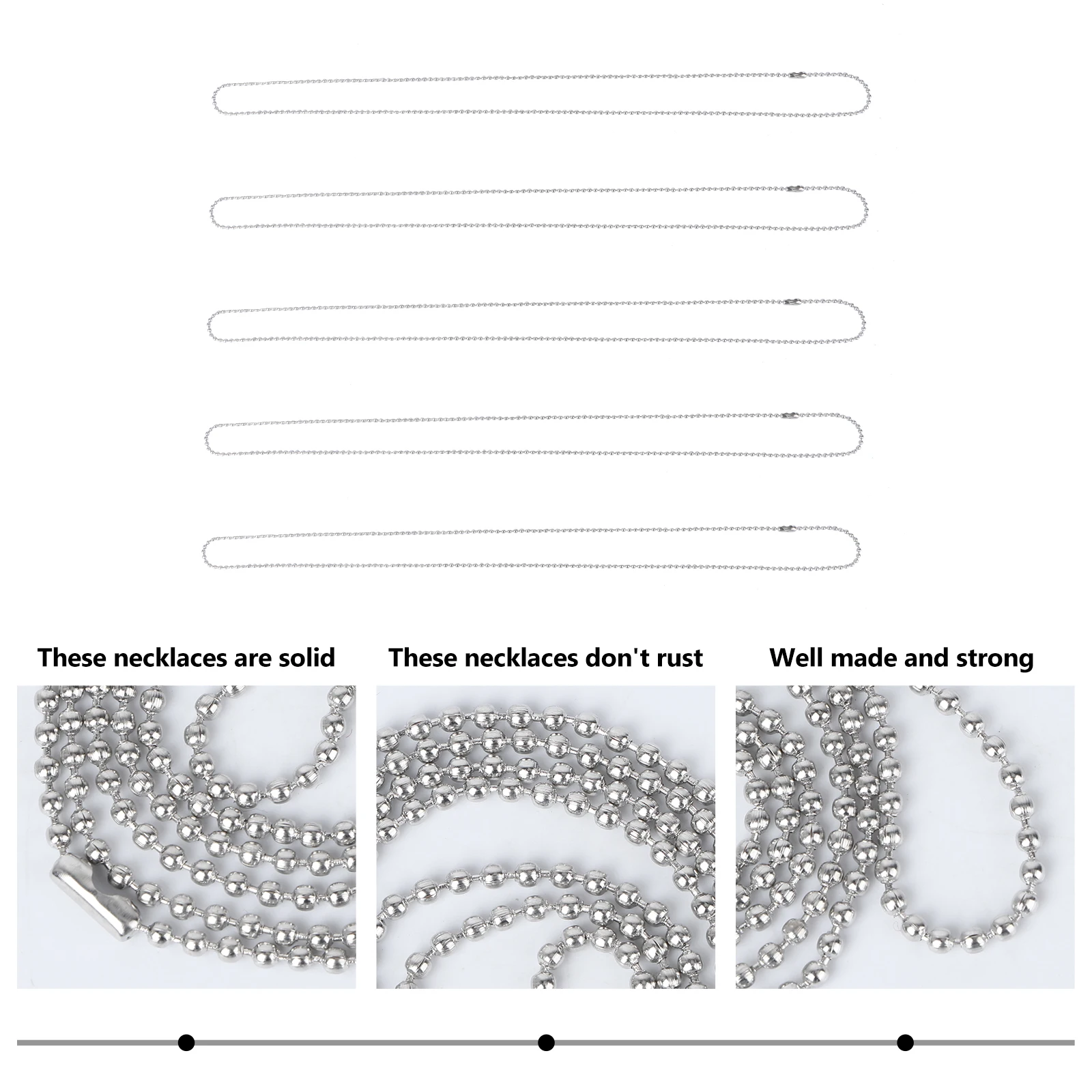 

5 Pcs Necklace Dog Tag Chain Ball Accessories Bead Chains Silver Alloy