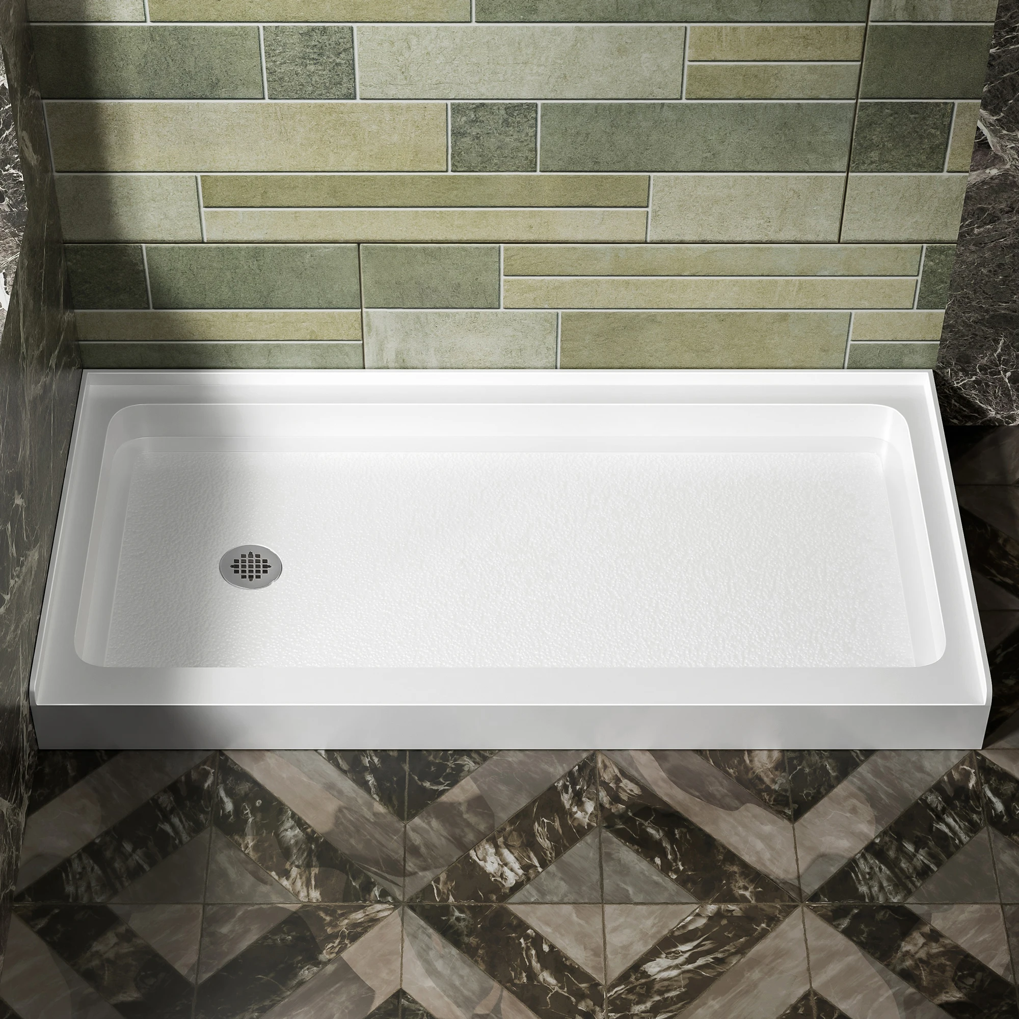 

60x30 Inch White Acrylic Shower Base, Left Drain, Non-Slip Surface