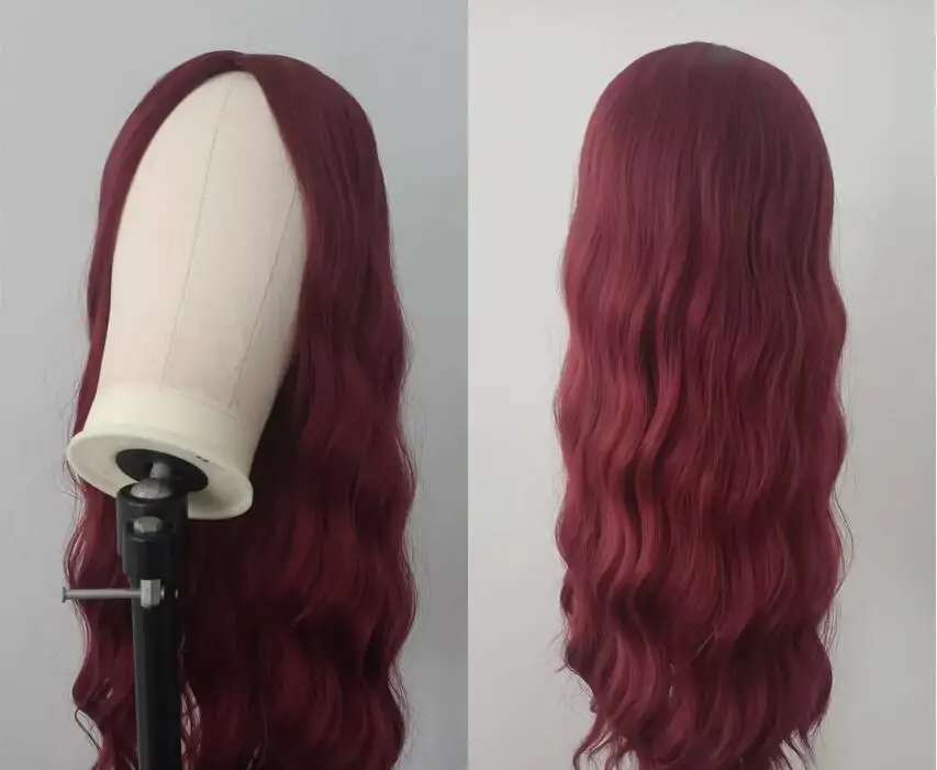 Deep red Halloween Costume Wig Long Wavy Layered Heat Resistant Hair