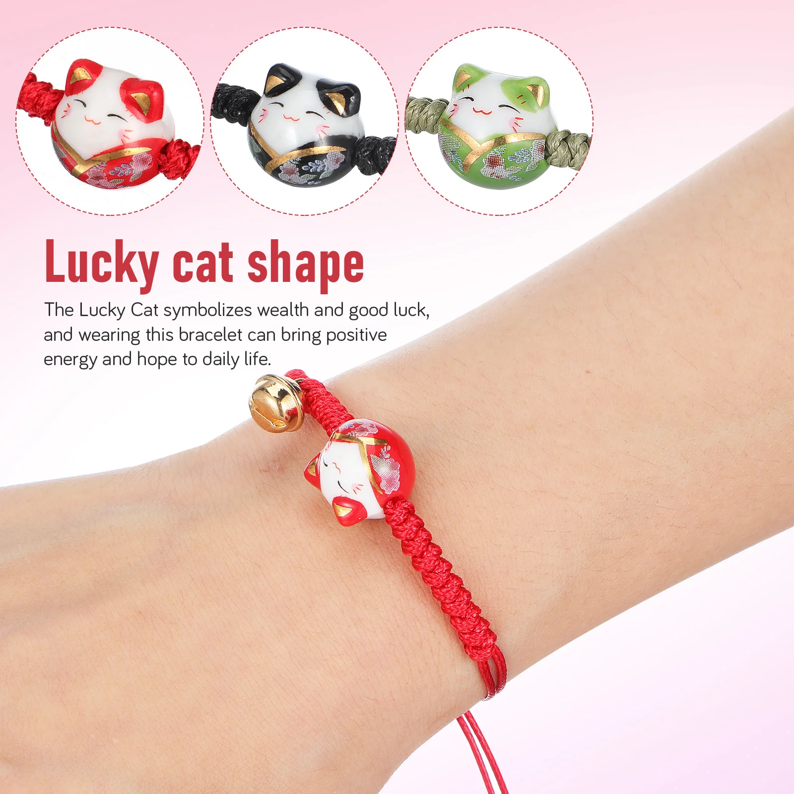 3 قطعة القط Maneki Neko سوار محظوظ سحر حبل قابل للتعديل معصمه جلجل جرس النمط الياباني حسن الحظ مجوهرات