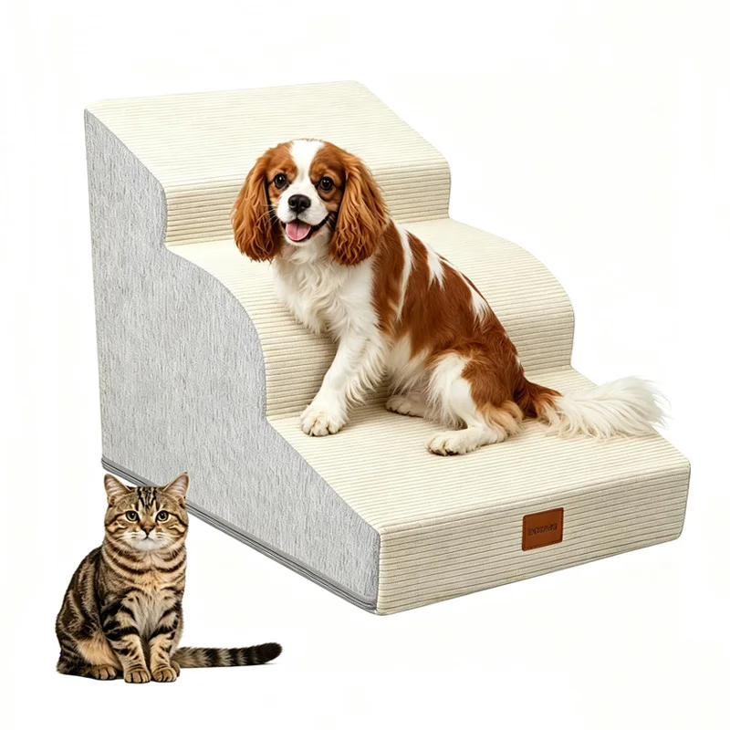 Pet Steps for Small Medium Dogs, 3/4/5 Tier Dog Stairs for High Bed Couch Chair, High Density Foam Ramp for Puppies & Senior Dogs, Detachable Waterproof Washable Cover, 80 lbs