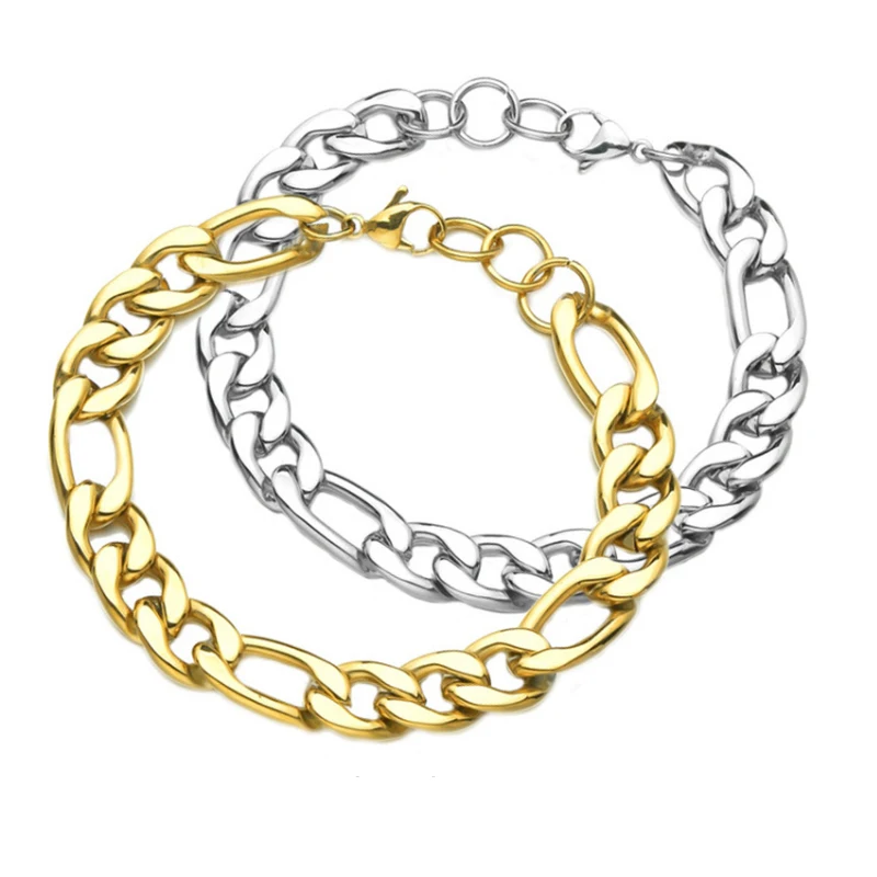 My Shape Fashion Cuban Chain Men Bracelet Stainless Steel 3/5/7/9mm Width Chain Bracelets Figaro Chain Boy Wrist Jewelry Couple