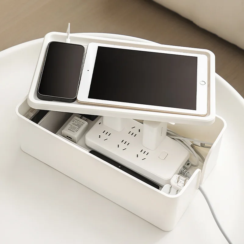 Large Capacity Power Strip Organizer Box with Lid Office Desktop Thickened PP Storage Box Cable Cord Wire Holder