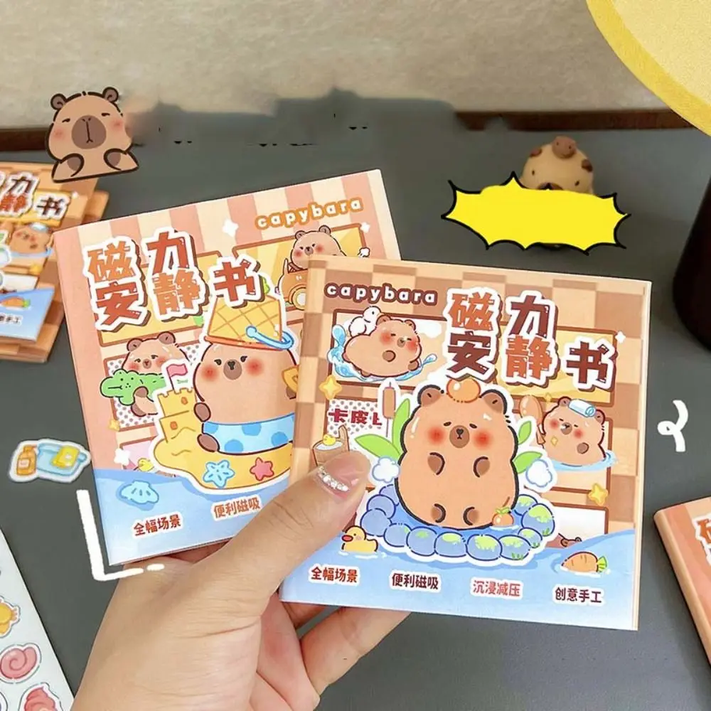 ของเล่นเพื่อการศึกษา Handmade Magnetic Quiet book กระดาษการ์ตูน Capybara หนังสือสติกเกอร์ Hand Ledger 3D DIY เด็ก Busy Book ของเล่นเด็ก