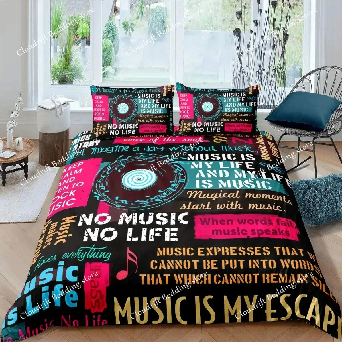 Hippie Graffiti King Queen Duvet Cover  Hip Hop Bedding Set for Kids Teens Adults Wall Urban Street Art Polyester Quilt Cover