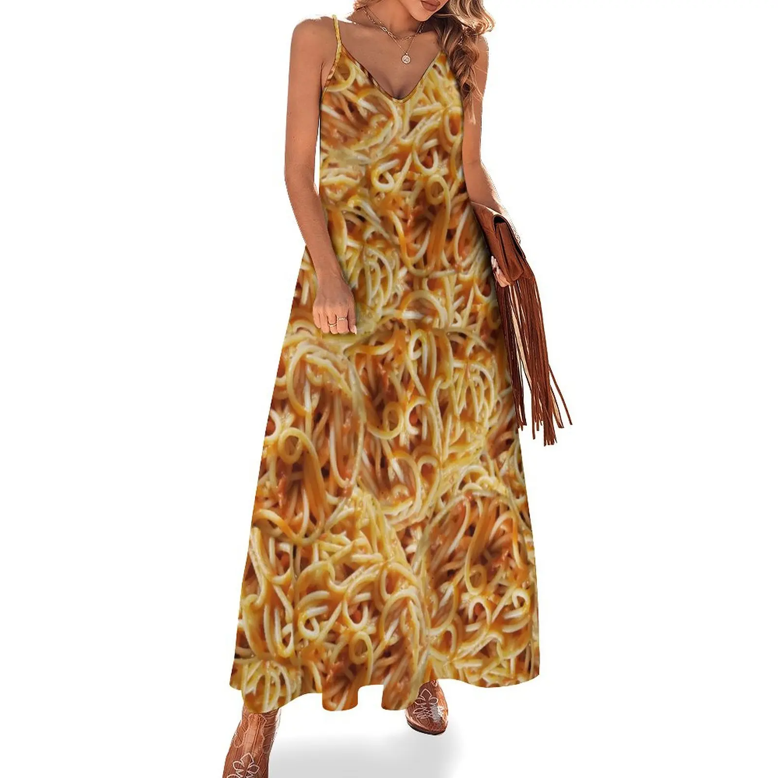 

Spaghetti Spaghet Pasta Red Sauce Gravy Italian Italia Nona Sleeveless Long Dress cocktail dresses dresses for womens Dress