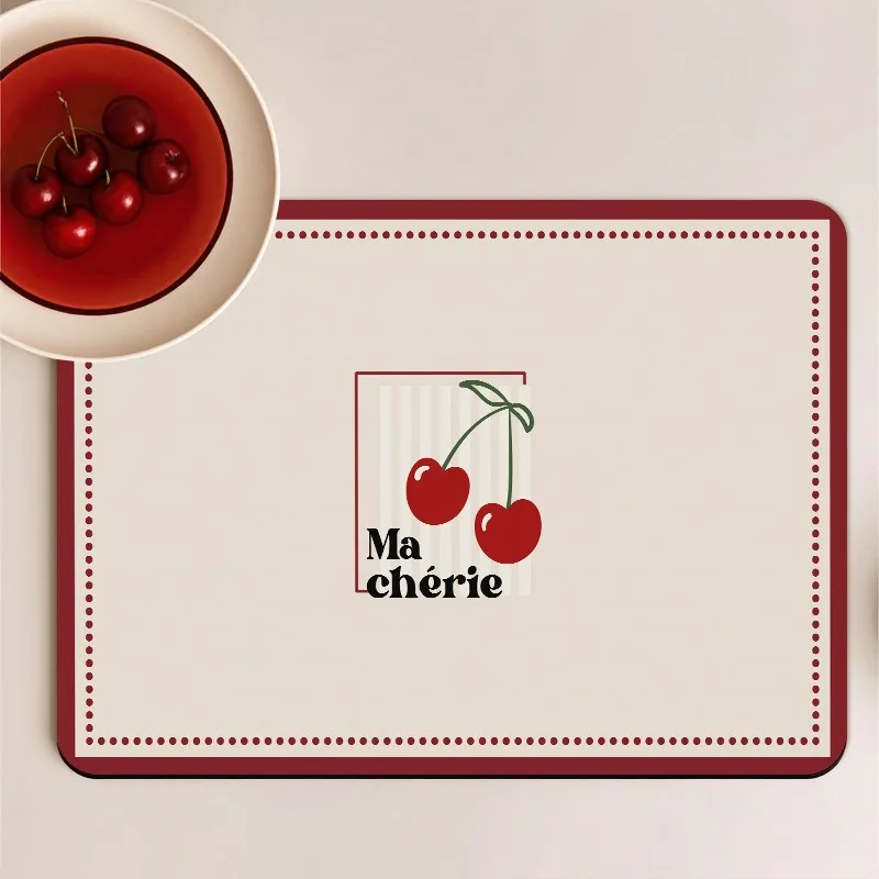 Lovely Apple Bichon Dog Kitchen Dish Drying Mat Non Slip Absorbent Tableware Dinnerware Coaster Draining Cushion for Home