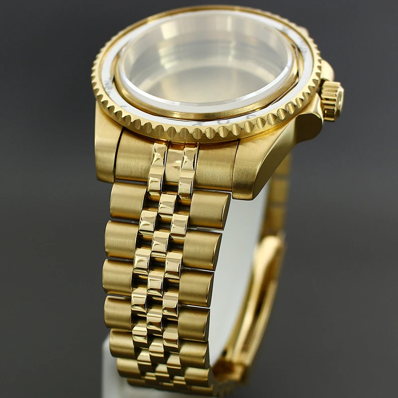 40mm PVD Gold Watch Case Sapphire Crystal For Seiko NH34 NH35 NH36 NH38 ETA2824 Miyota8215 Movement 5-link Bracelet Slide Buckle