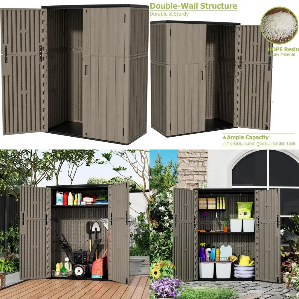 

Weatherproof Multi-Functional Outdoor Storage Shed with 47 Cu.Ft Capacity | Large Double-Wall Resin Shed for Extra Storage Space