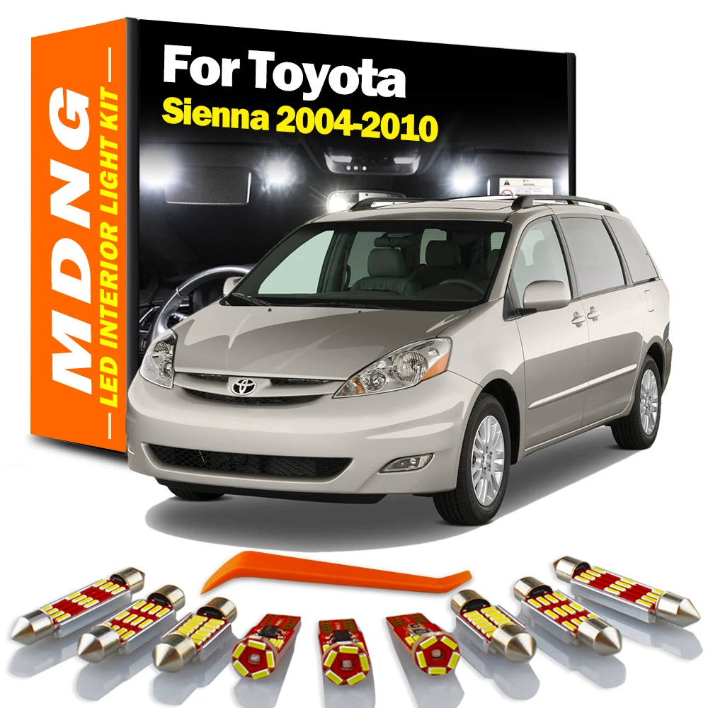 MDNG 11Pcs Canbus Car LED Interior Light Kit For Toyota Sienna 2004 2005 2006 2007 2008 2009 2010 Dome Map Reading Trunk Lamp