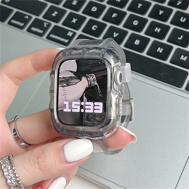 Band + Case Transparent For Apple Watch 8 7 6 SE 5 4 3 Transparent Silicone Strap For iWatch Strap 40mm 44mm 42mm 41mm 45mm