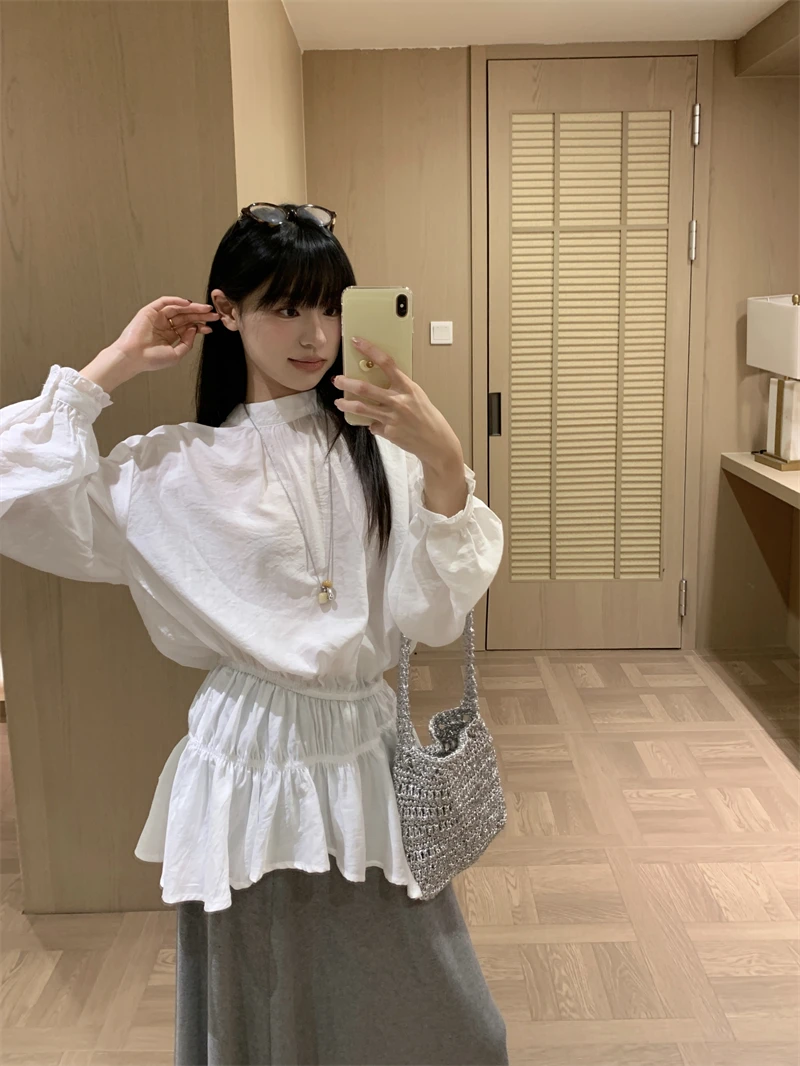 

White Slim Fit Long Sleeve Shirt And High Waist Skirt Two Piece Set for Women Summer Fashion Outfit Elegant Style
