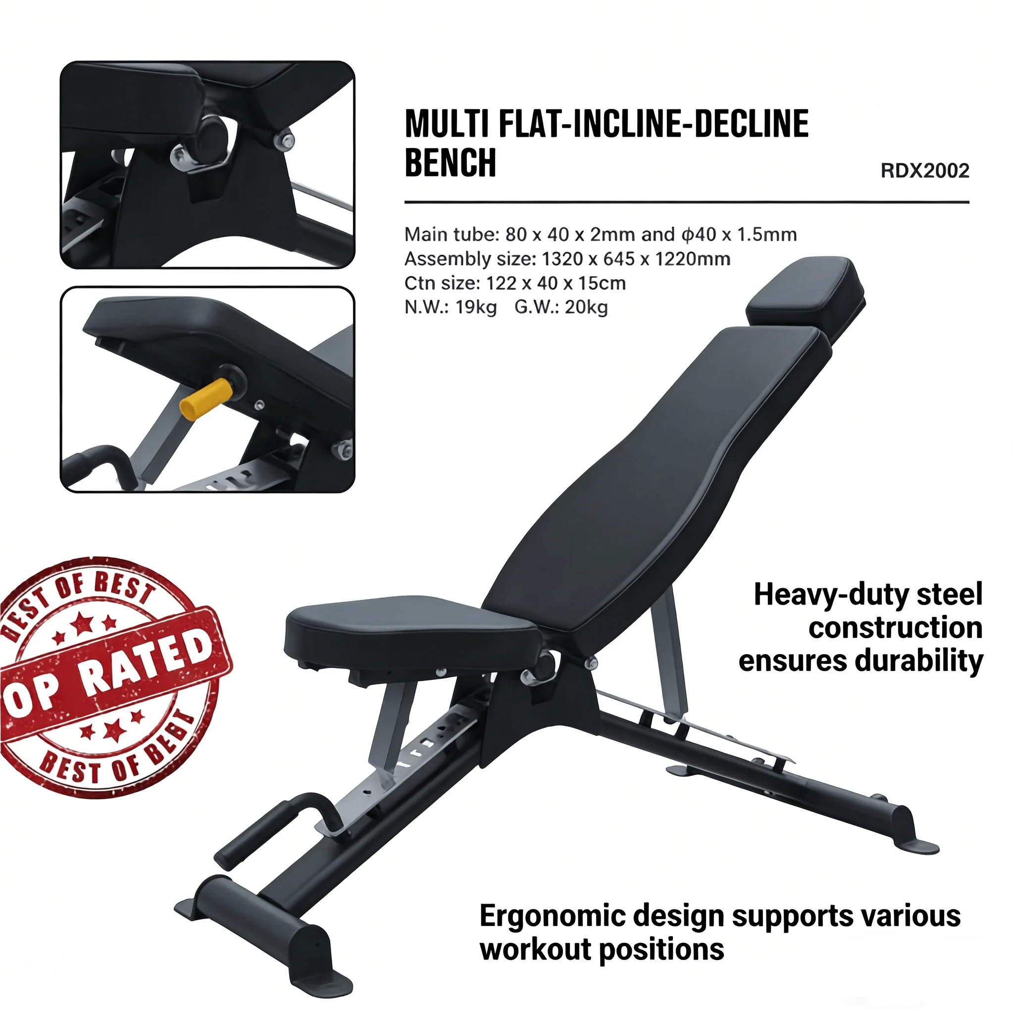 High-performance Multi-Position Adjustable Gym Bench Fitness Training Bench Utility Bench for Full Body Workout