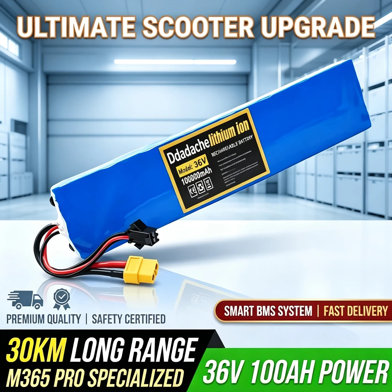 36V 10S3P 100000mAh Hochleistungs-Lithiumbatterie mit intelligentem BMS, 250W-1000W Hochleistungsmotor, Ersatzbatterie für Elektroroller