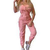 Women'S Large Size Cargo Romper Fashion Trend High Waist Clasp Pocket Jumpsuits Simple Solid Comfy Fitting Strap Jumpsuit 5xl - Image 3