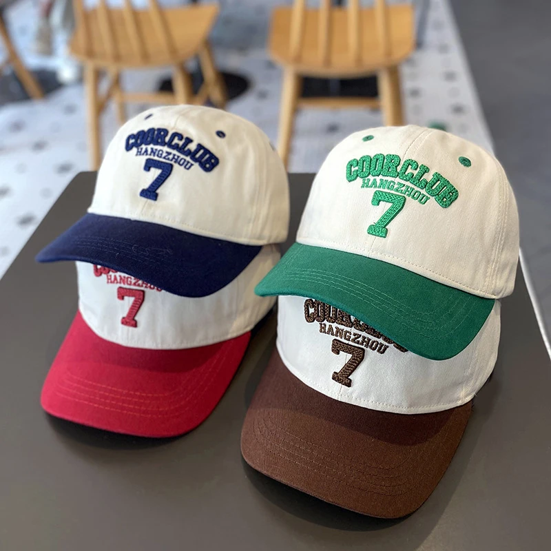 

Fashion Patchwork Kids Baseball Cap Embroidered Letter Children Peaked Cap 3-8Year Boy Girl Duck Tongue Hat Baby Sunshade Visors