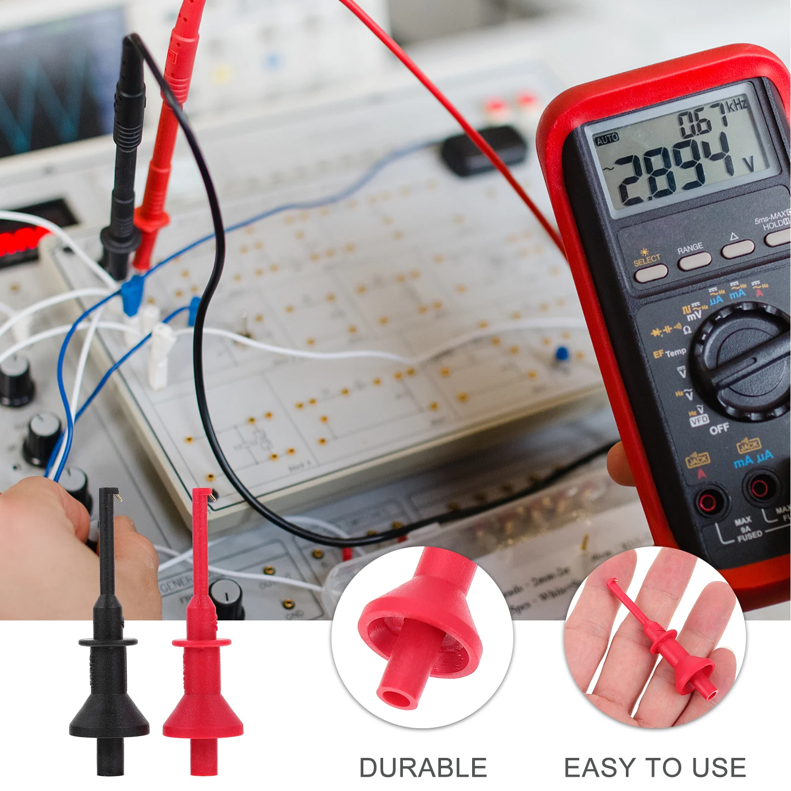 2Pcs Testing Hook Clips 4mm Plug-in Probe Clamps Multimeter Test Lead Clip Mini Electronic Repair Tools Testing Hook Clip